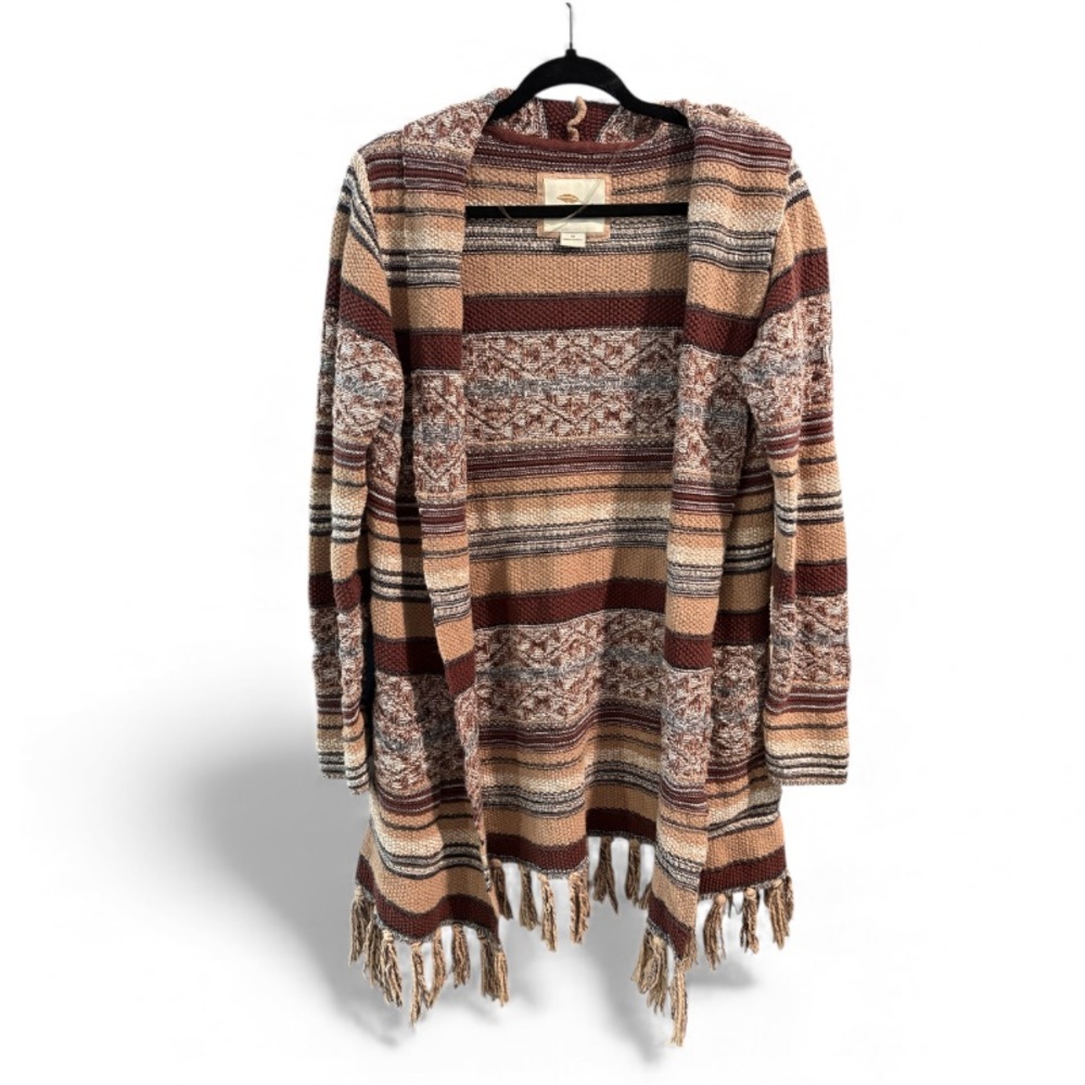 Bob Timberlake Southwestern Fringe Cardigan Sweater Brown Wool Blend‎ Medium